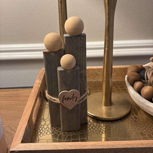 Family of 3 Wooden Block Sculpture Rustic Gray Wash Decor Figurine Gift - Picture 2 of 3